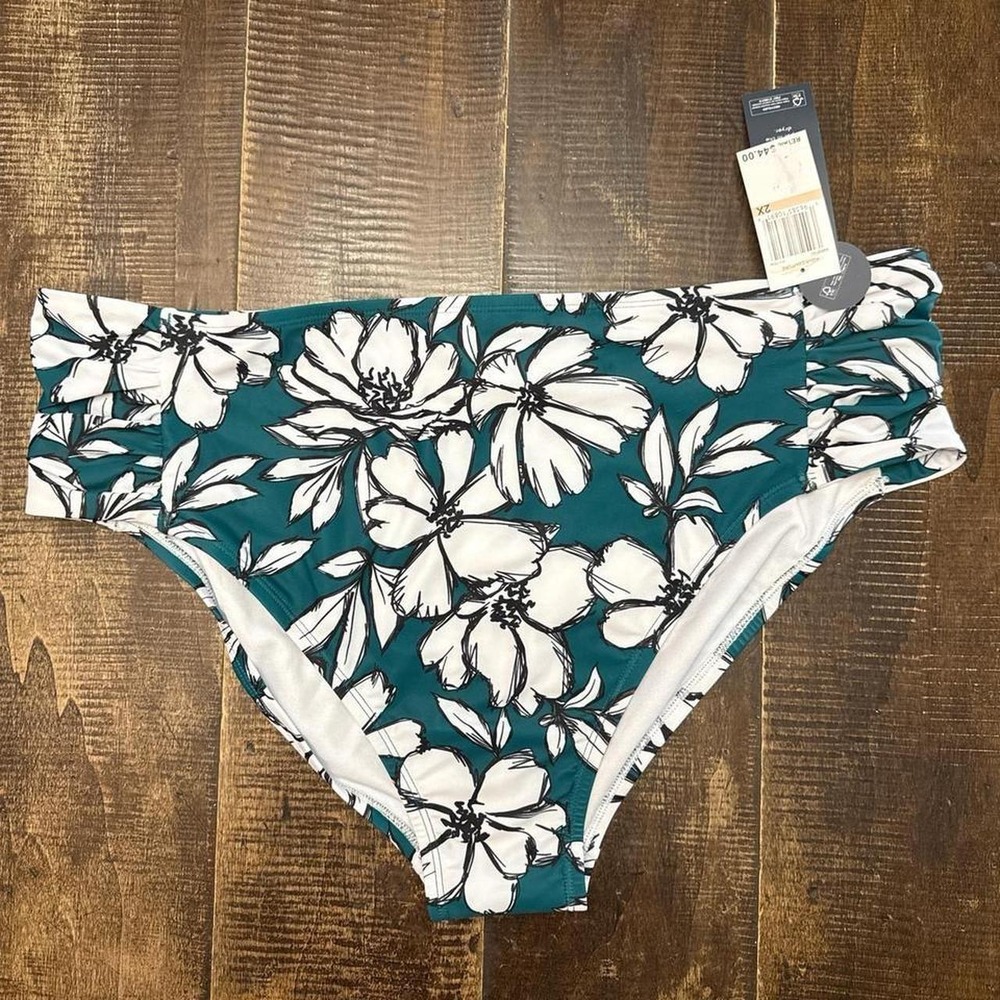 Aqua Couture Green and White Floral High Waisted Full Seat  Bikini Bottoms